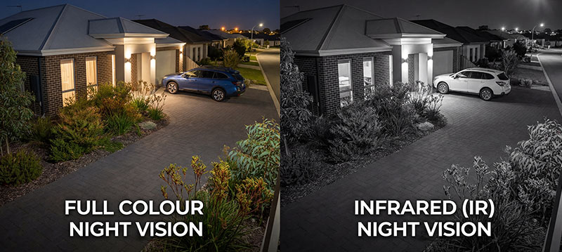 Full colour night vision vs infrared — colour captures clothing, vehicle and facial detail that black and white misses