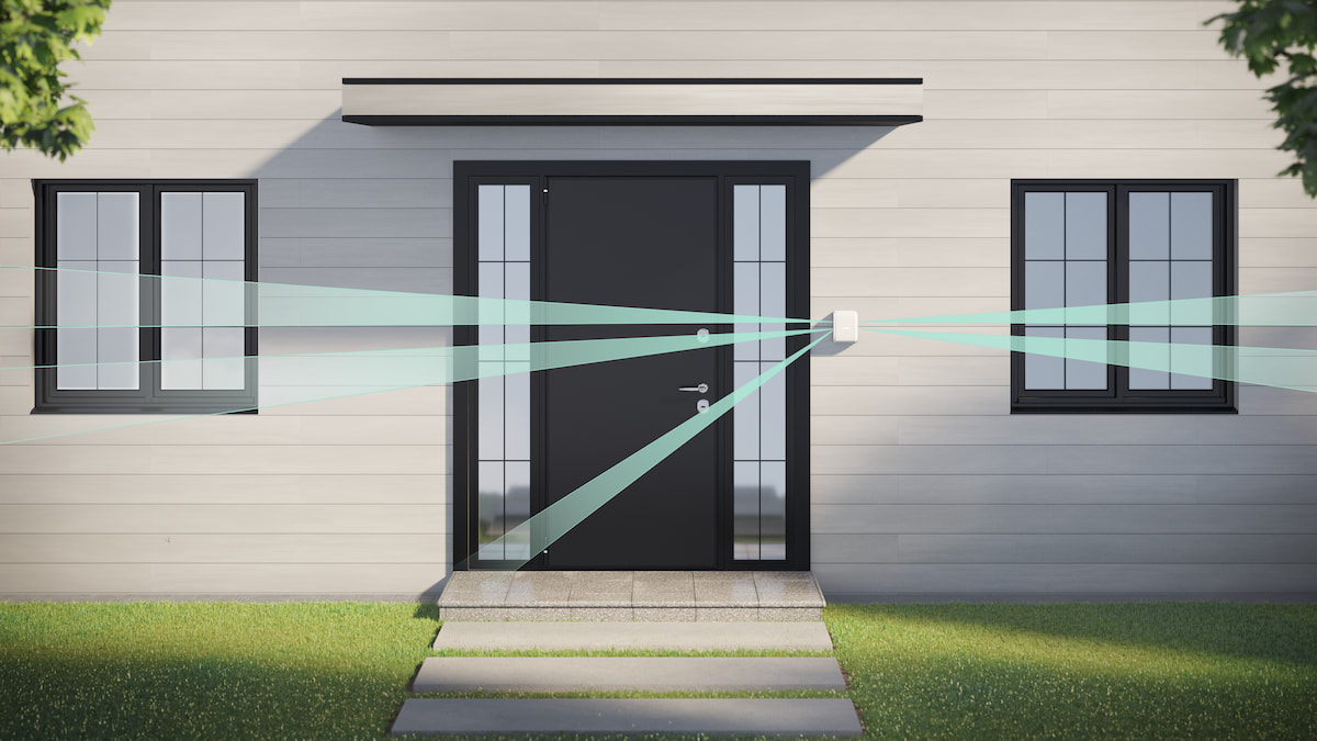 Ajax DualCurtain Outdoor beam coverage diagram showing residential perimeter protection